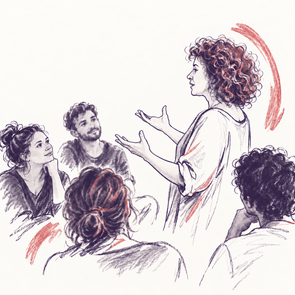 Laurence Besson enseignant le théâtre à un groupe d’étudiants de l’INSA Lyon